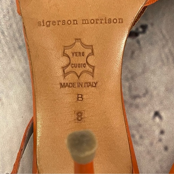 Sigerson Morrison Leather Strappy Sandals 8 in Fire Orange - Picture 8 of 13